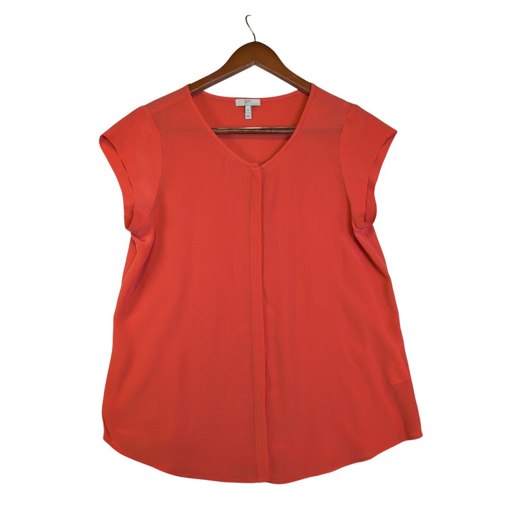 Joie Coral Orange 100% Silk V-Neck Cap Sleeve Blouse Size M Office Bold Feminine